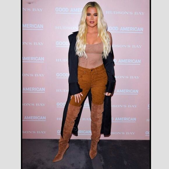 🆕 GOOD AMERICAN  Good waist suede like stretch jeans in tobacco.  NWT - Picture 3 of 7